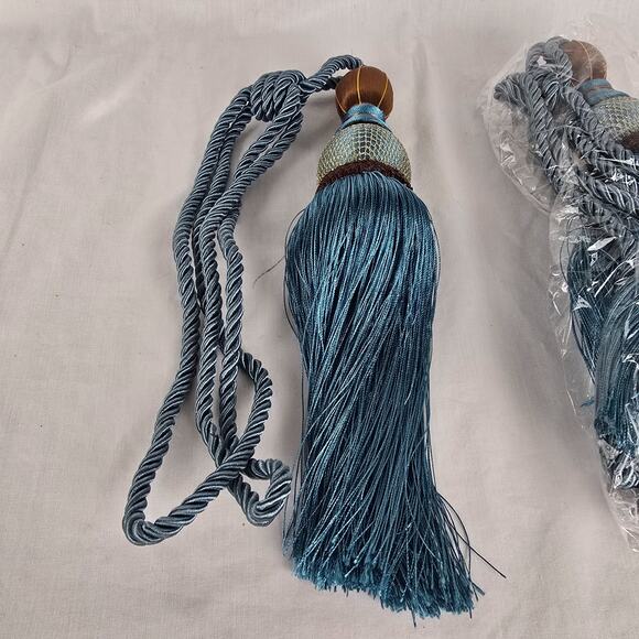 Decorative Curtain Tiebacks Ball Tassels Holdbacks Blue, Gold Bronze Set of 2 - Picture 4 of 7
